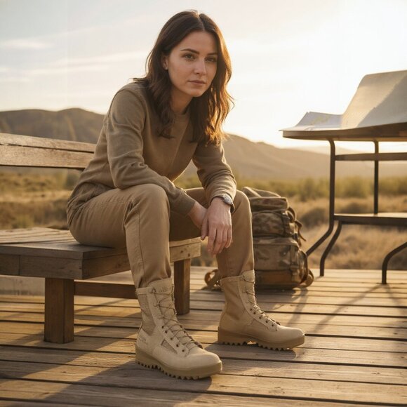 Wellco US Army Desert Tan Military Issue Suede Lace-Up Combat Boot, Size 6.5 (W) - Picture 1 of 10